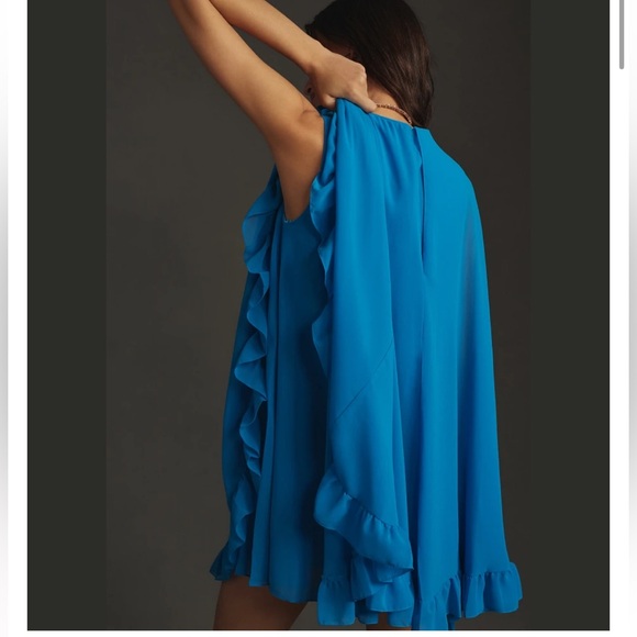 Mac Duggal Long-Sleeve High-Neck Mini Cape Dress Sz. 10 - Picture 3 of 7